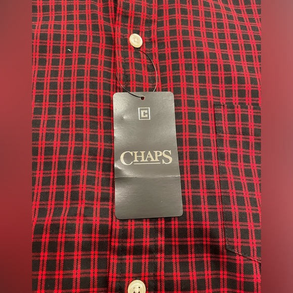 Chaps Men’s Long Sleeve Collared Button Down (Lead Table) Red/Black Size Medium - Picture 4 of 11